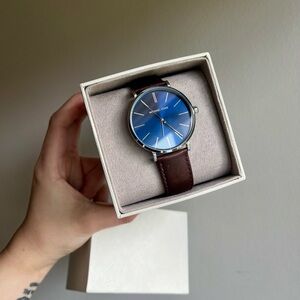 Michael Kors Men's Brown Leather Strap Watch with Blue Dial